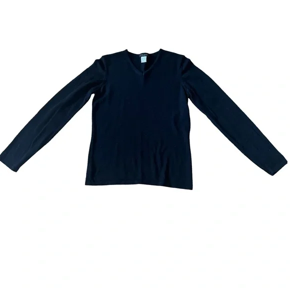 HENRI BENDEL Vintage Extra Fine Merino Wool Black V-Neck Sweater Classic Size M - Picture 10 of 13